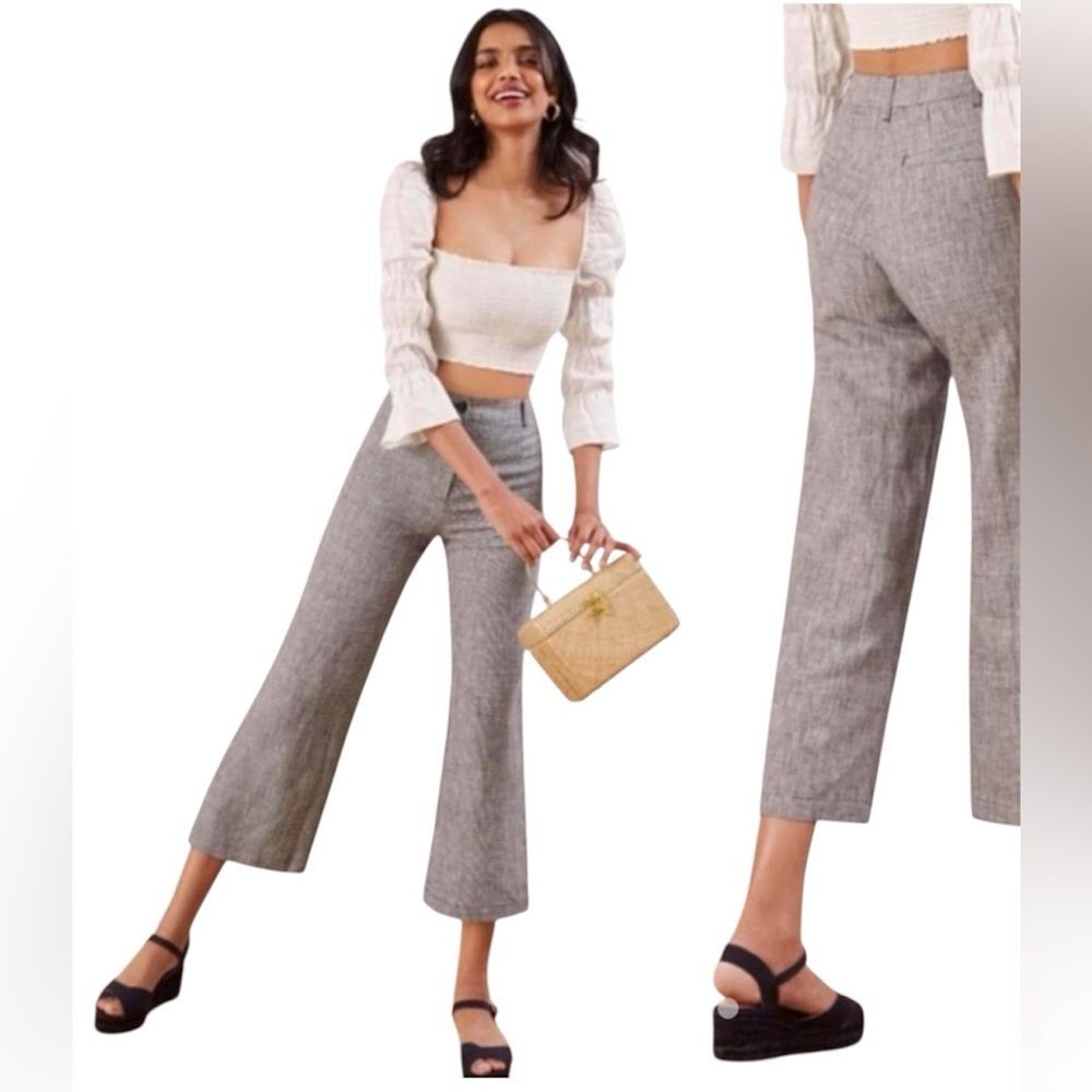 Reformation 100% Linen Wide Leg checkered Pants size 6